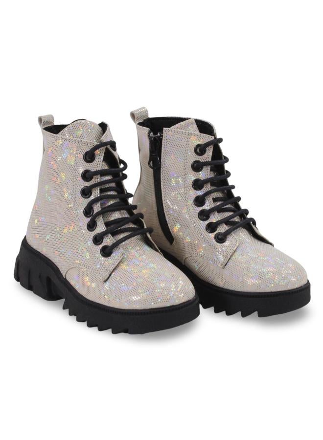 Trend Girls Leather Half Boots – White - Image 1