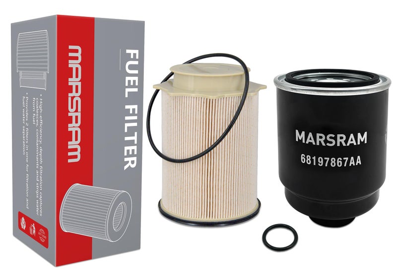 Marsram Fuel Filter Water Separator Set Fits for 2013 2014 2015 2016 2017 2018 Dodge Ram 2500 3500 4500 5500 67L Cummins Diesel Turbo Engines Replace 68197867AA 68157291AA 68065608AA