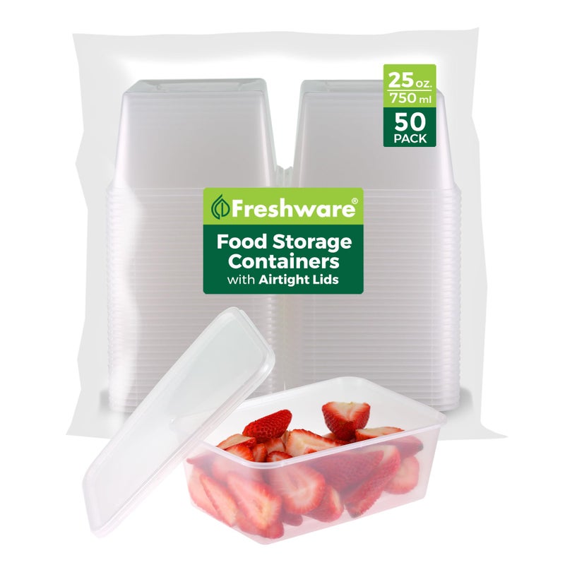 Freshware Food Storage Containers [50 Set] 25 oz Plastic Deli Containers with Lids, Slime, Soup, Meal Prep Containers, BPA Free, Stackable, Leakproof, Microwave, Dishwasher and Freezer Safe - Image 1