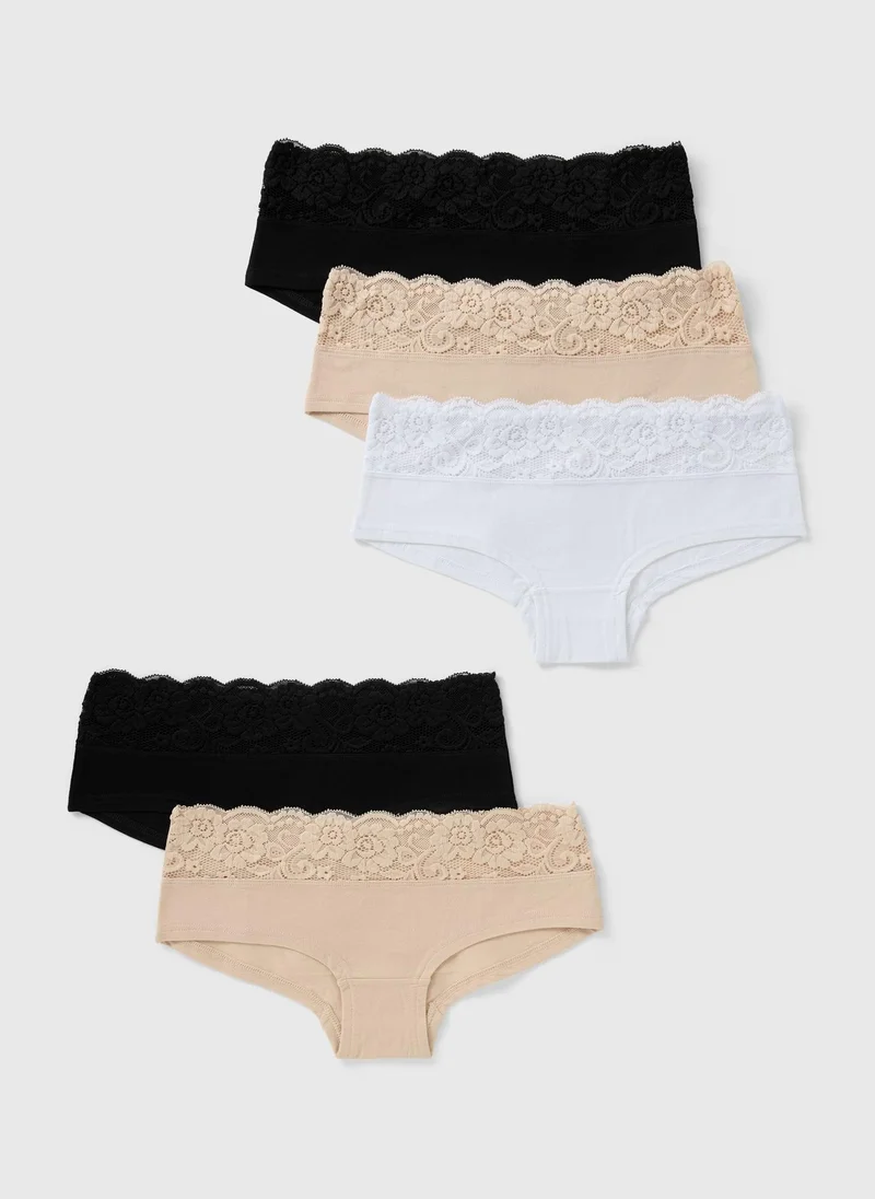 Matalan 5 Pack Multicolour Lace Trim Short Knickers