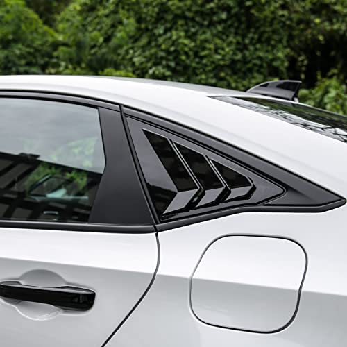 Thenice for 11th Gen Civic Rear Side Window Louvers Racing Style Triangular Window Glass Blinds for Honda Civic Sedan 2022 2023 2024 -Piano Black - Image 5