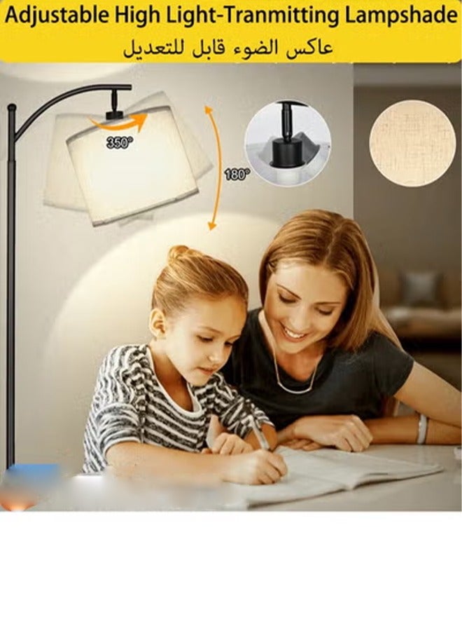 DOMUIK Floor Lamp with Remote Control 3 Color Temperatures, Long Lamp with Adjustable Linen Shade, Tall Lamps for Living Room Bedroom Office Classroom Dorm Room, 12W Bulb Included Metal Black 70 x 34 x 185  - Image 4