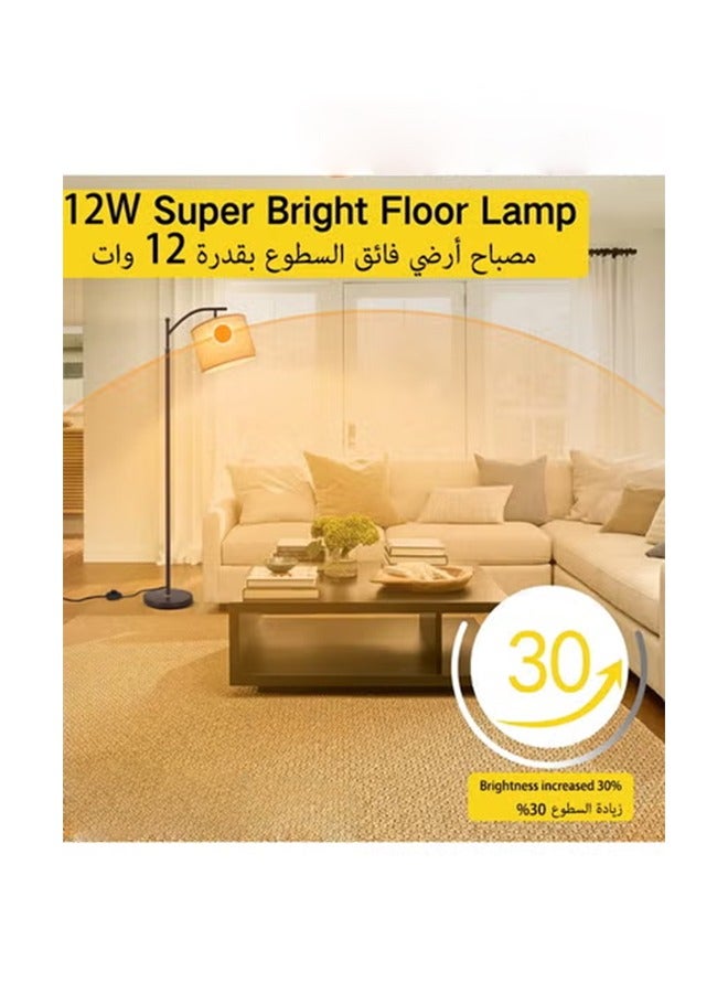 DOMUIK Floor Lamp with Remote Control 3 Color Temperatures, Long Lamp with Adjustable Linen Shade, Tall Lamps for Living Room Bedroom Office Classroom Dorm Room, 12W Bulb Included Metal Black 70 x 34 x 185  - Image 2