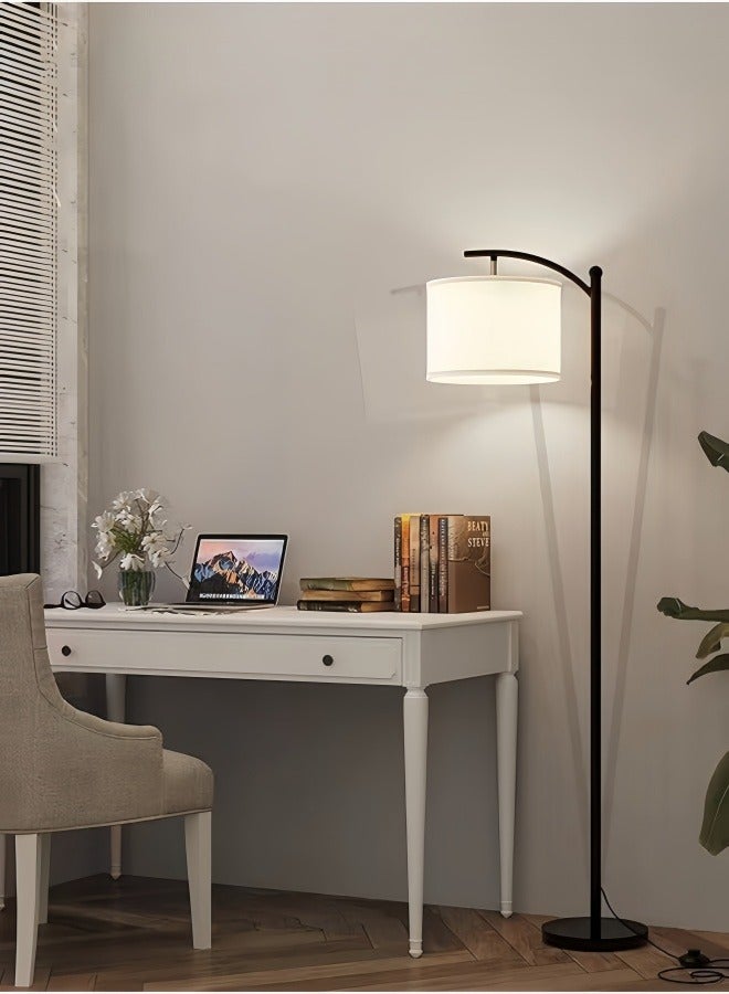 DOMUIK Floor Lamp with Remote Control 3 Color Temperatures, Long Lamp with Adjustable Linen Shade, Tall Lamps for Living Room Bedroom Office Classroom Dorm Room, 12W Bulb Included Metal Black 70 x 34 x 185  - Image 1