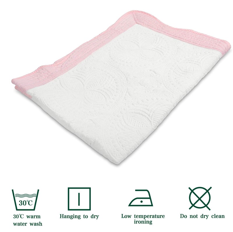 MONOBLANKS Baby Quilt Personlized Monogram Lightweight Embossed Scalloped Throw Blanket Four Seasons (White-Pink Trim) - Image 3