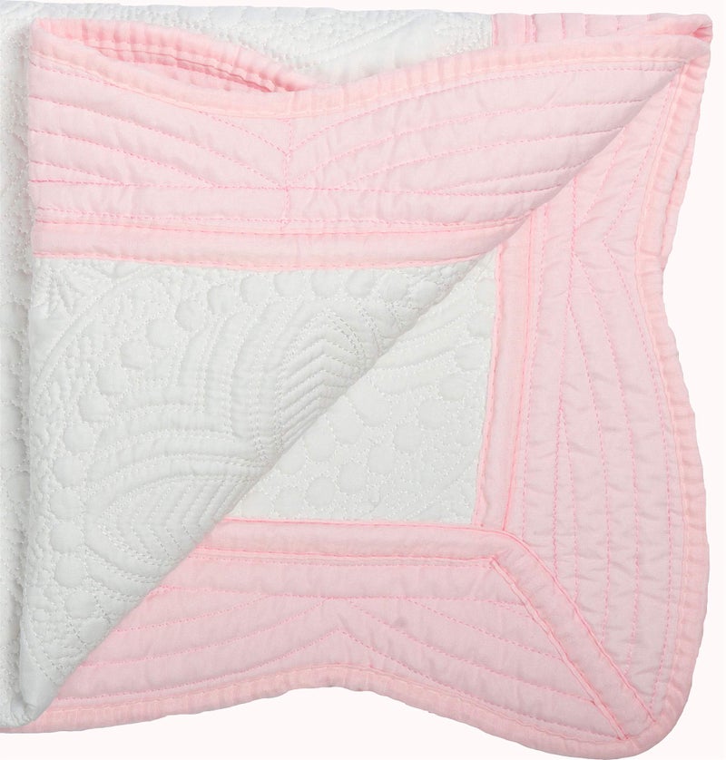 MONOBLANKS Baby Quilt Personlized Monogram Lightweight Embossed Scalloped Throw Blanket Four Seasons (White-Pink Trim) - Image 4