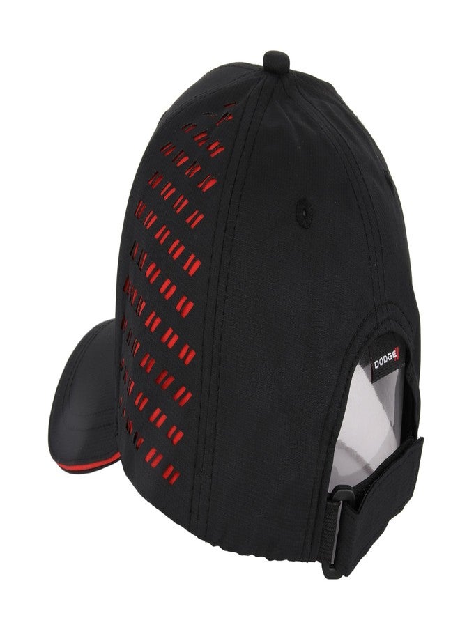 دودج قبعة رياضية متوسطة الارتفاع بتصميم معيني مقطوع بالليزر، مزينة بشعار دودج إس آر تي هيلكات مطرز، مزودة بشريط لاصق وعلامة شعار معينية - أسود/أحمر - Image 5