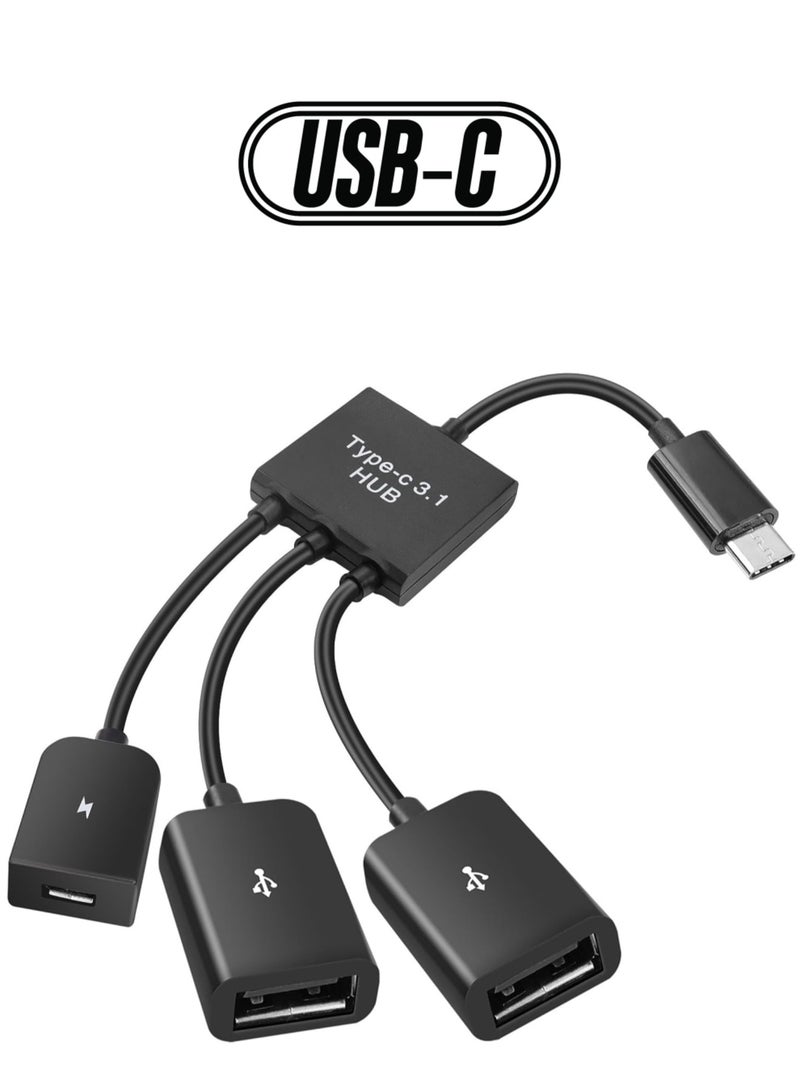 Suntown محول USB C إلى USB OTG مزدوج، 4 منافذ Type-C ذكر إلى 2 USB و Micro أنثى محور موزع OTG للأجهزة اللوحية وأجهزة الكمبيوتر والهواتف الذكية والمزيد - Image 1