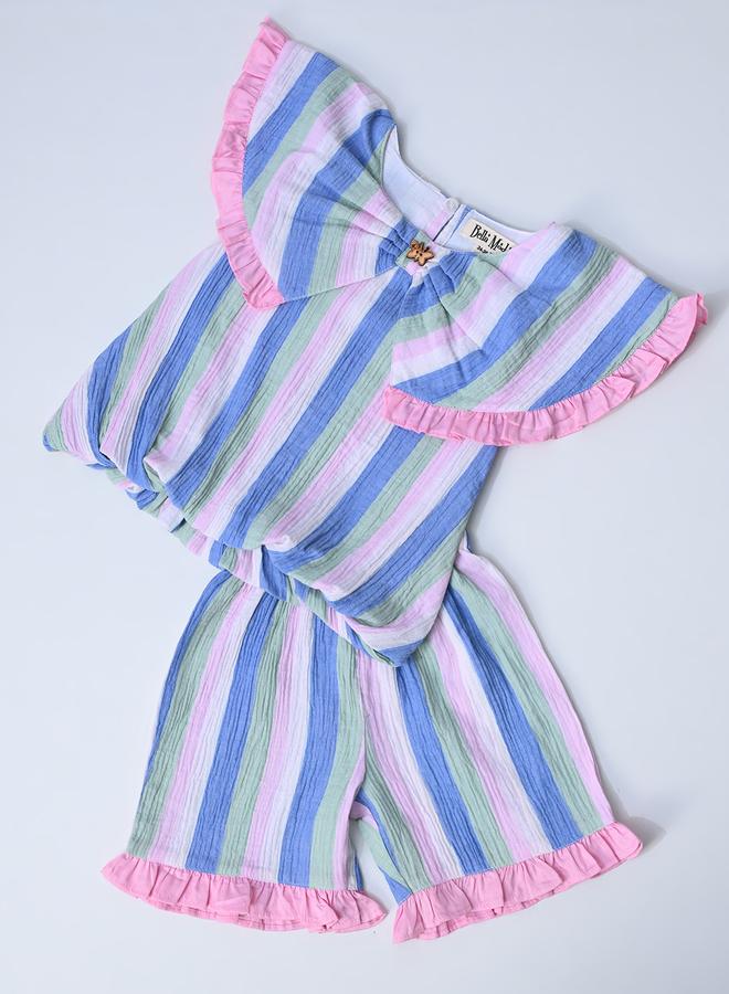 بيلا مودا طقم بلوزة بلا أكمام وشورت مخطط بتفاصيل مكشكشة من بيلا مودا - Image 5