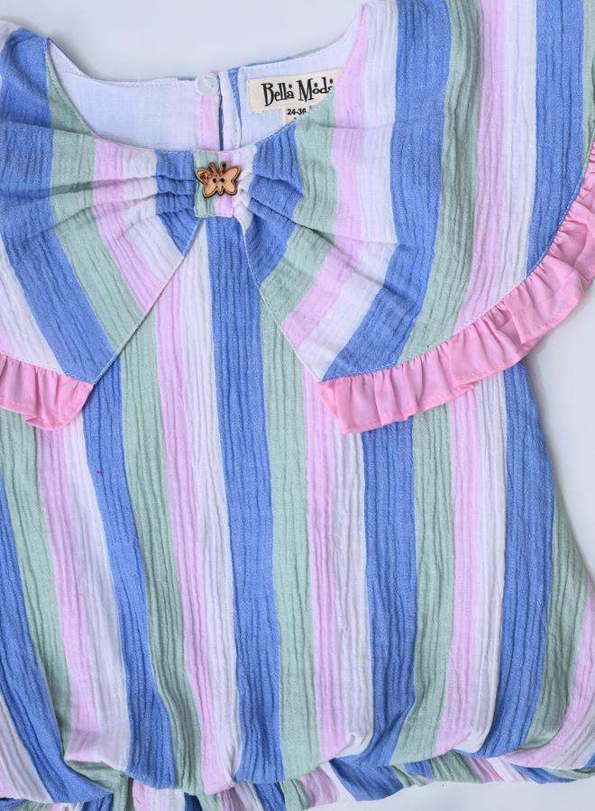 بيلا مودا طقم بلوزة بلا أكمام وشورت مخطط بتفاصيل مكشكشة من بيلا مودا - Image 4