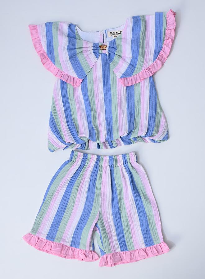 بيلا مودا طقم بلوزة بلا أكمام وشورت مخطط بتفاصيل مكشكشة من بيلا مودا - Image 2