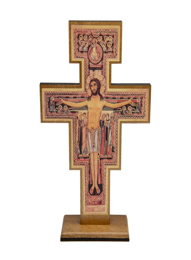 Intercession San Damiano Standing Wood Cross Crucifix - Image 1