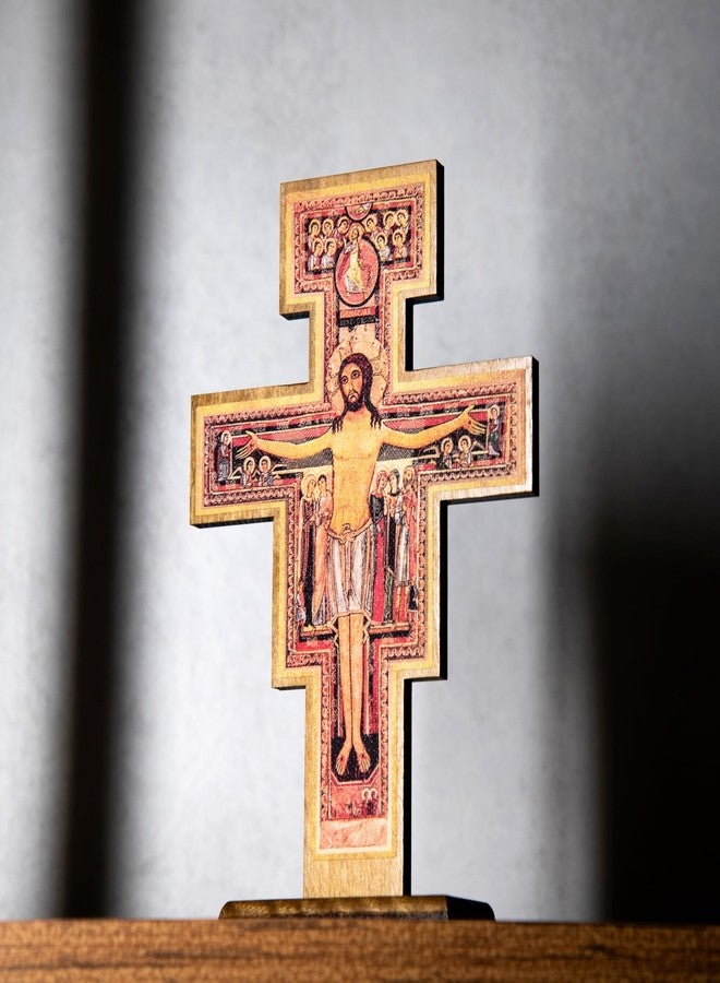 Intercession San Damiano Standing Wood Cross Crucifix - Image 5