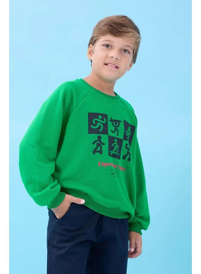 Perendi Green Boys' Bike Collar Seasonal Printed Sweatshirt.