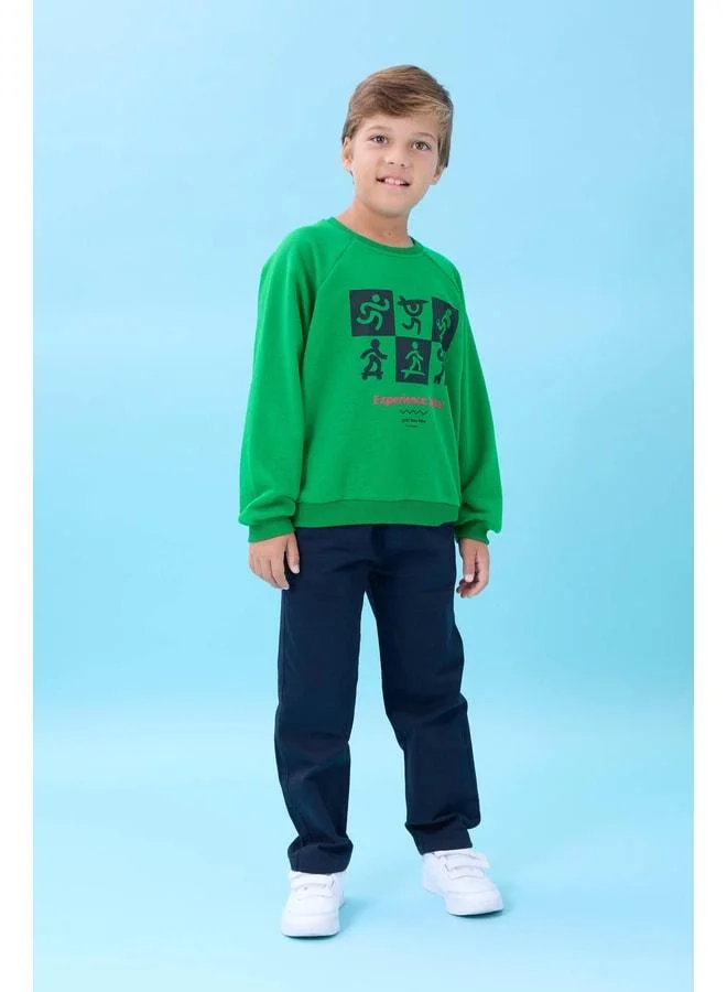 Perendi Green Boys' Bike Collar Seasonal Printed Sweatshirt.