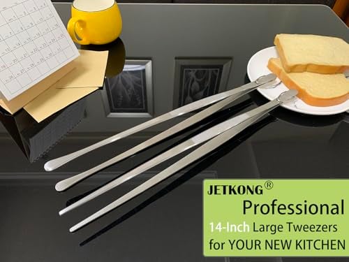 JETKONG 2 Pcs 14-Inch Food Tweezers Stainless Steel Tweezer Tongs Extra-Long Cooking Tweezers (Silver) - Image 4