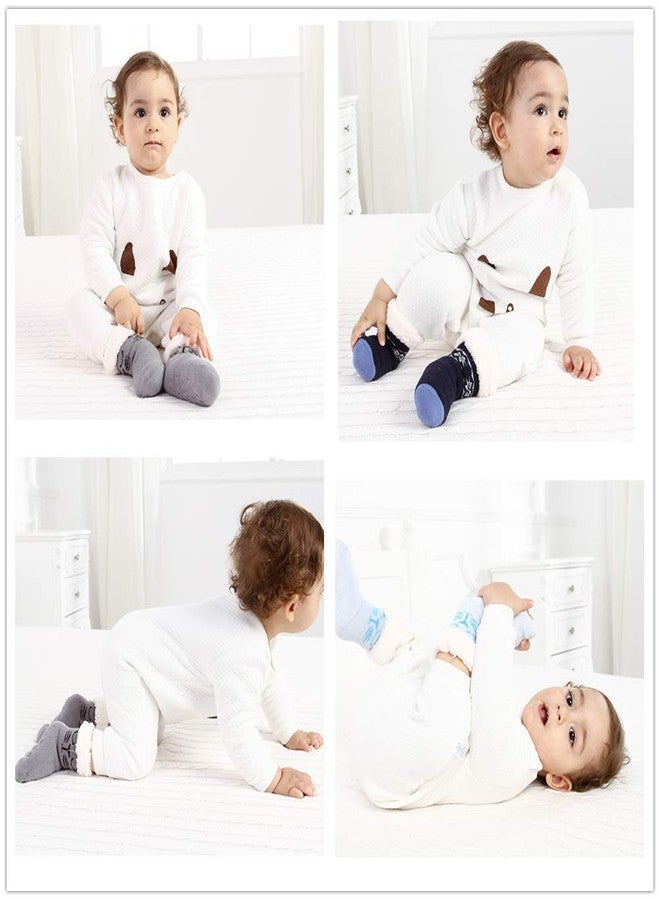 Cottock 3 Pairs Newborn Infant Toddler Slipper Socks Baby Girls Boys Sherpa-Lined Grips Socks Christmas Socks Kids Fuzzy Home Socks (3 Pairs Boys, Fit Age 18-36 Months) - Image 2