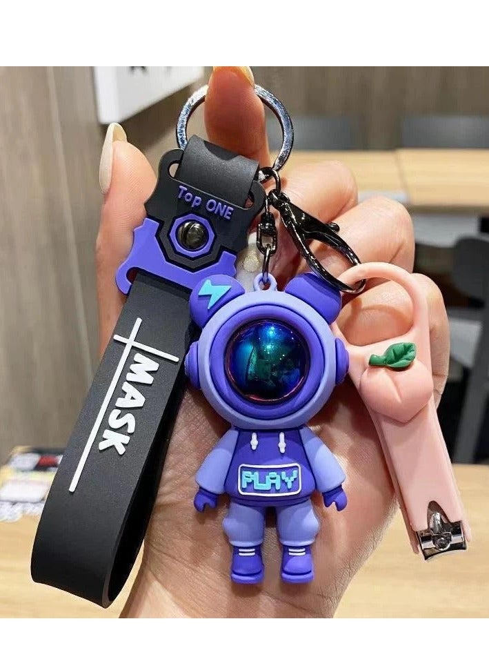 Colorful Astronaut Bears Key Chains Sweet Cute Animal Keyring Holder For Car Hanging Bag  Jewelry Accessories Gift For Women  - Image 1