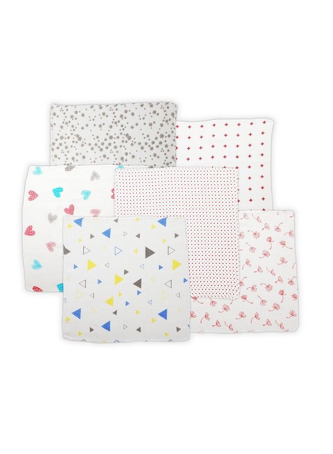 Luvlap Muslin Cotton Cloth Premium Baby Washcloth For New Born Washable Reusable Absorbent Extra Soft Face Towels Washcloth For Babies Dots Hearts Print Pack Of 6 Pcs Multicolour - Image 5