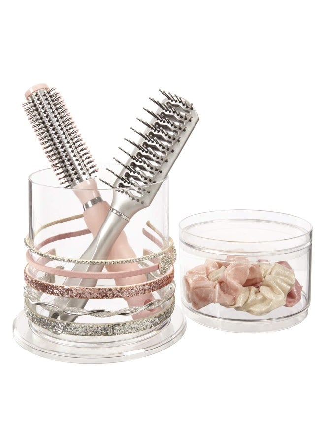 STORi - Stackable Clear Plastic Headband And Hairbrush Holder With Accessory Compartment And Lid - Image 1