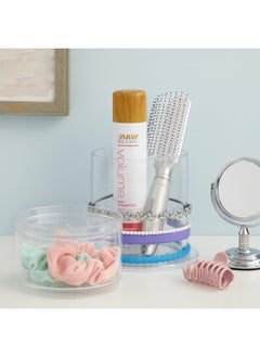 STORi Stackable Clear Plastic Headband And Hairbrush Holder With Accessory Compartment And Lid  - Image 2