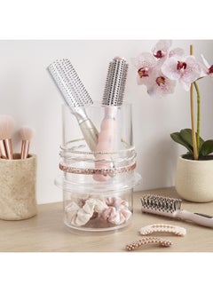 STORi Stackable Clear Plastic Headband And Hairbrush Holder With Accessory Compartment And Lid  - Image 5