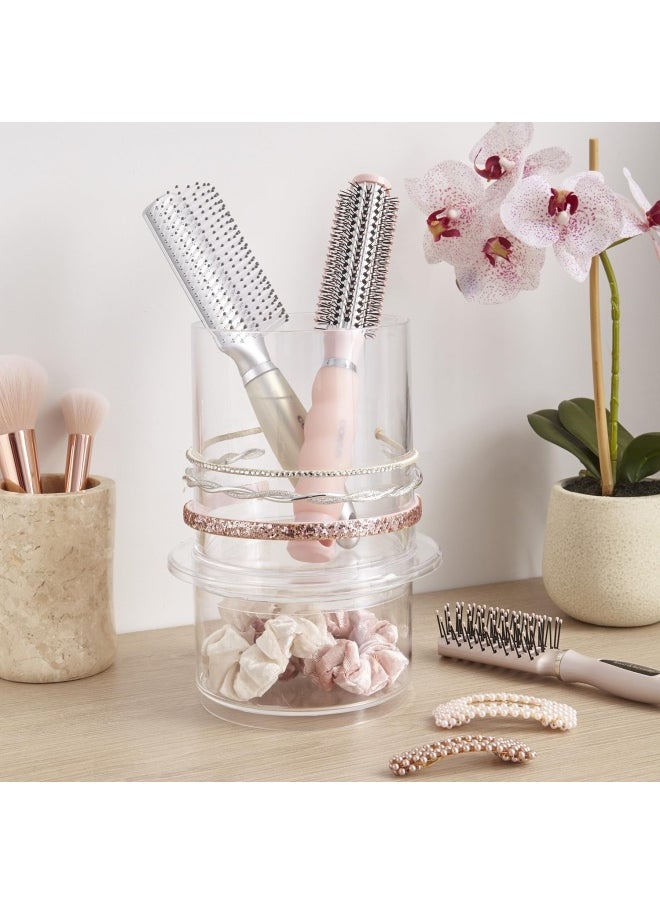 STORi - Stackable Clear Plastic Headband And Hairbrush Holder With Accessory Compartment And Lid - Image 1