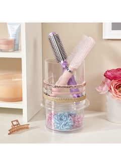 STORi Stackable Clear Plastic Headband And Hairbrush Holder With Accessory Compartment And Lid  - Image 3