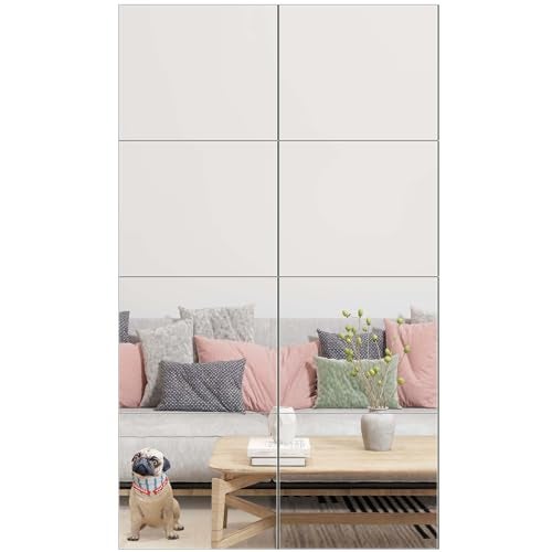 Ruomeng Full Length Wall Mirror Tiles - 12" x 10" x 8Pcs Frameless Full Body Mirror Tiles Wall Mounted Mirror for Home Gym Vanity Bedroom, Living Room - Image 1
