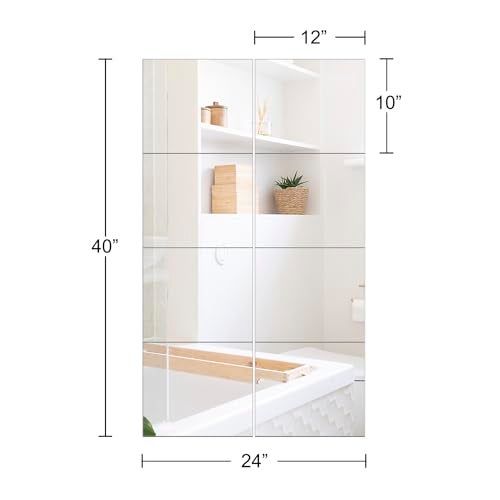 Ruomeng Full Length Wall Mirror Tiles - 12" x 10" x 8Pcs Frameless Full Body Mirror Tiles Wall Mounted Mirror for Home Gym Vanity Bedroom, Living Room - Image 3