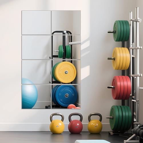 Ruomeng Full Length Wall Mirror Tiles - 12" x 10" x 8Pcs Frameless Full Body Mirror Tiles Wall Mounted Mirror for Home Gym Vanity Bedroom, Living Room - Image 2