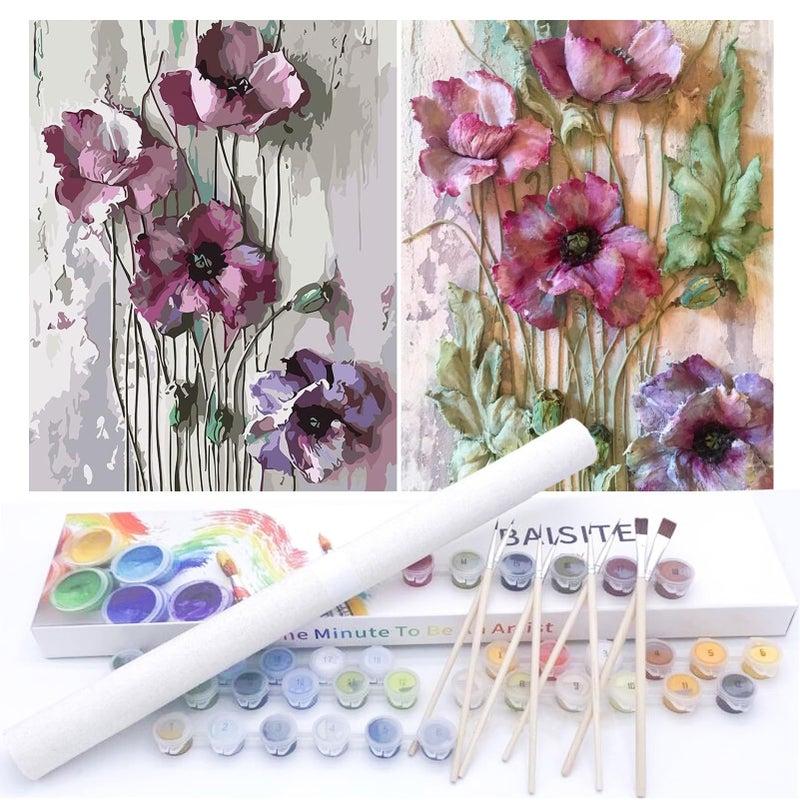BAISITE Paint by Numbers Kit for Adults Beginners12 Wx16 L 2 Pack Canvas for Painting Kits for Adults in Colorful BoxPoppies 6566