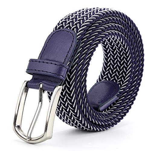 Radmire Braided Canvas Woven Elastic Stretch Belts for Men/Women/Junior with Multicolored (Blue-White, Small/28-30" Waist) - Image 2
