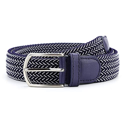 Radmire Braided Canvas Woven Elastic Stretch Belts for Men/Women/Junior with Multicolored (Blue-White, Small/28-30" Waist) - Image 3
