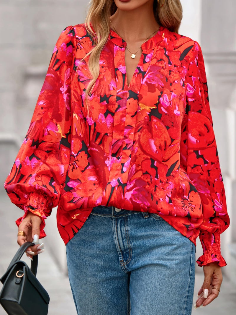 MASCOMODA Womens Boho Floral Long Sleeve Tops Spring Fashion 2026 V Neck Loose Chiffon Work Blouses Dressy Casual Shirts - Image 2