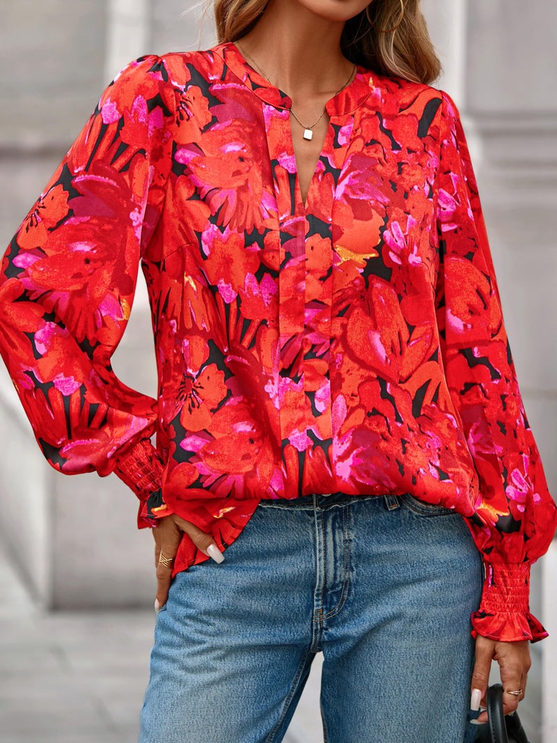MASCOMODA Womens Boho Floral Long Sleeve Tops Spring Fashion 2026 V Neck Loose Chiffon Work Blouses Dressy Casual Shirts - Image 5