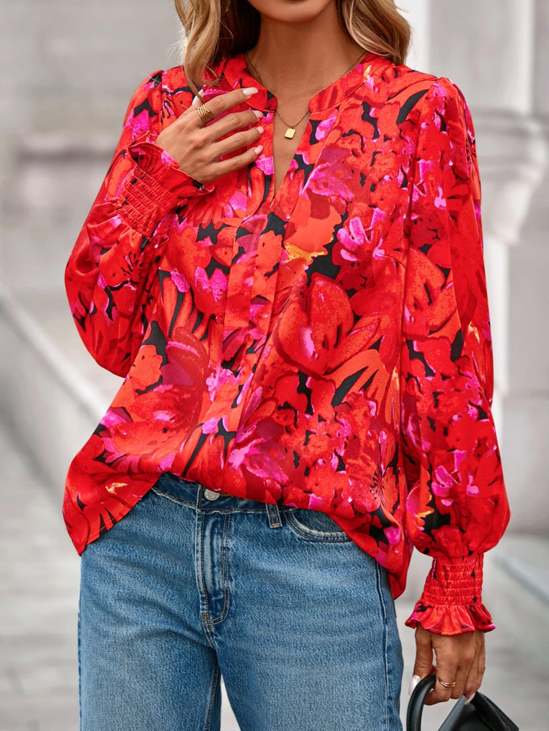 MASCOMODA Womens Boho Floral Long Sleeve Tops Spring Fashion 2026 V Neck Loose Chiffon Work Blouses Dressy Casual Shirts - Image 4