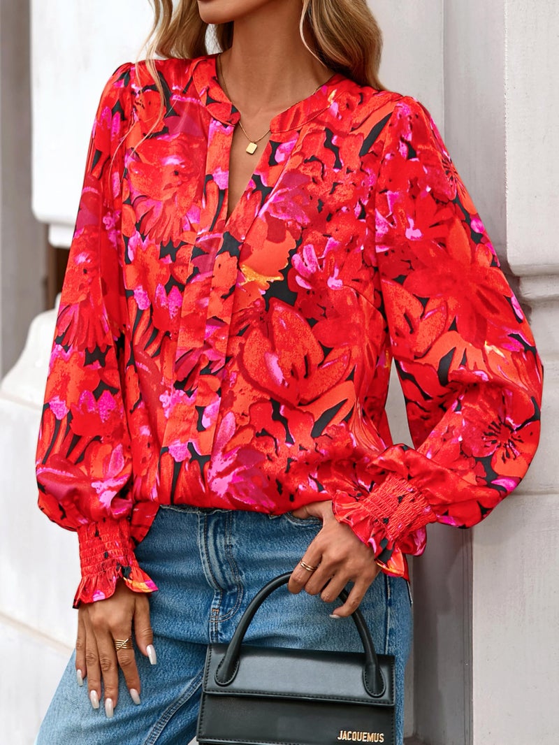 MASCOMODA Womens Boho Floral Long Sleeve Tops Spring Fashion 2026 V Neck Loose Chiffon Work Blouses Dressy Casual Shirts - Image 3