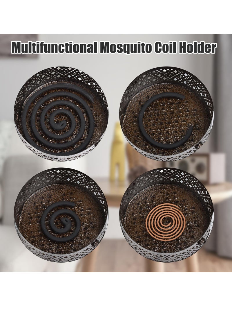 كاست ويف حامل لفائف البعوض، حامل لفائف البخور من قطعتين، حامل مبخرة معلق محمول على الطراز القديم مع مقبض، حامل بخور معدني دائري للاستخدام المنزلي والتخييم والأماكن المغلقة والمفتوحة (برونزي) - Image 2