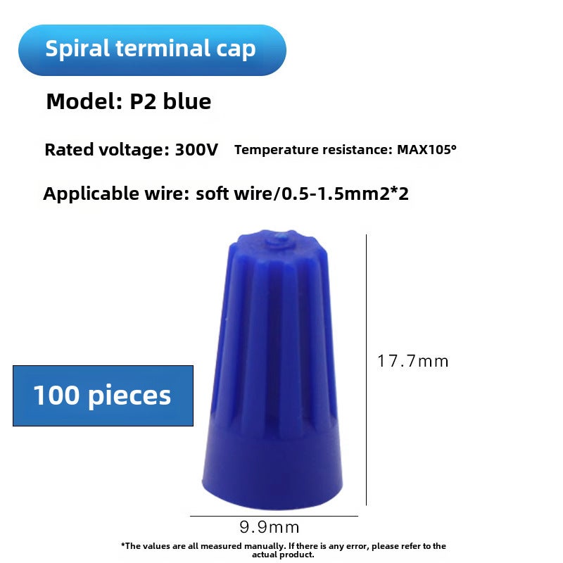 Spiral Wire Cap Waterproof Crimp Terminals P1P2P3P4P6 P2 blue * 100 