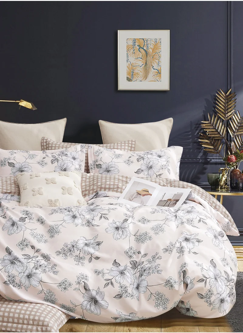 Donetella Printed Duvet Set, King Size 220x240 cm - 6-Pcs Bed Set, Microfiber Fabric - 1 Duvet Cover, 1 Fitted Sheet, 2 Pillow Shams, 2 Pillowcases (Filler Not Included)