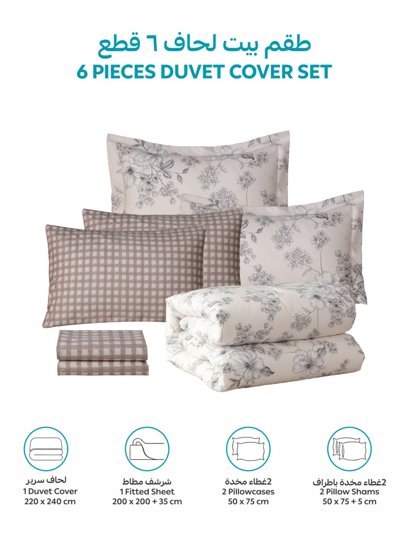 Donetella KING (200x200 cm) Printed Duvet Set, King Size Fits 200x200 cm - 6-Pcs Bed Set, Microfiber Fabric - 1 Duvet Cover, 1 Fitted Sheet, 2 Pillow Shams, 2 Pillowcases (Filler Not Included)  | Best Price UAE