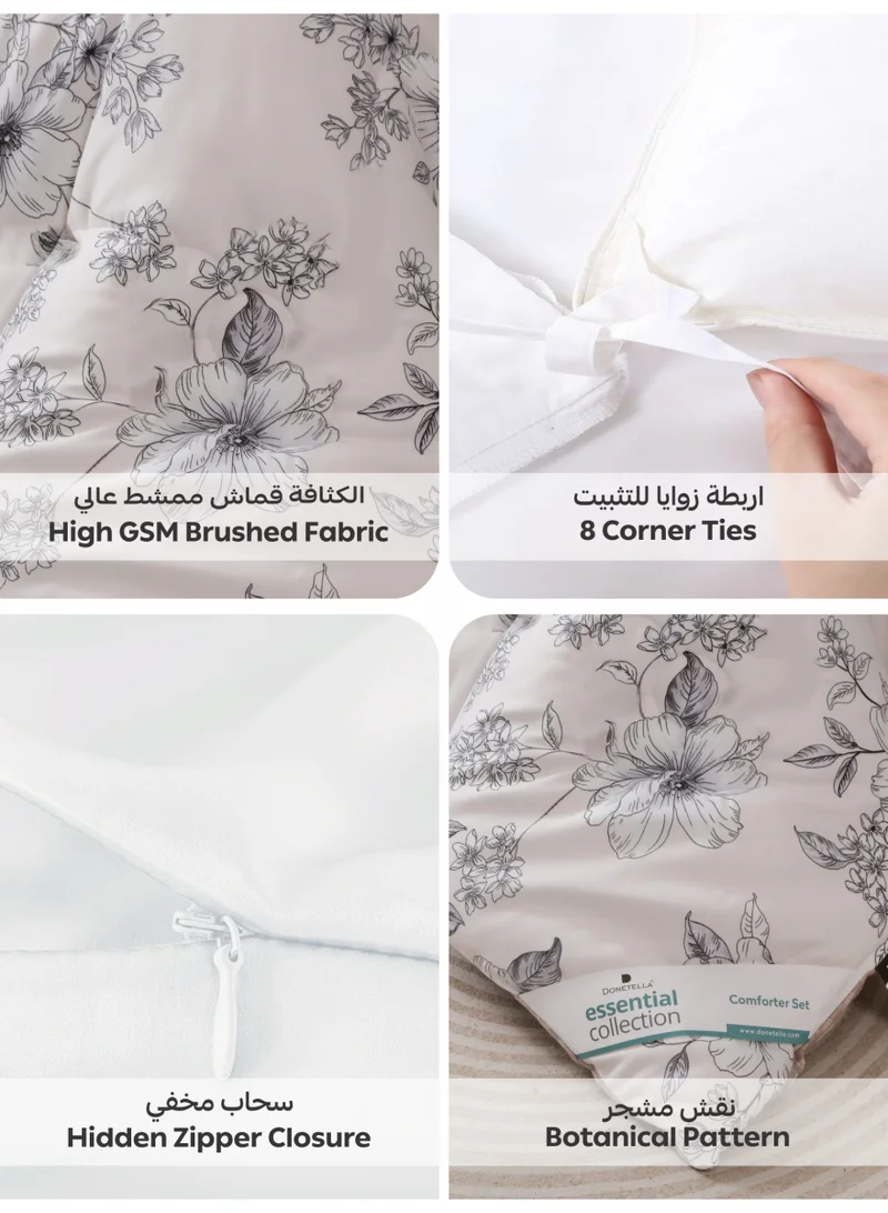 Donetella KING (200x200 cm) Printed Duvet Set, King Size Fits 200x200 cm - 6-Pcs Bed Set, Microfiber Fabric - 1 Duvet Cover, 1 Fitted Sheet, 2 Pillow Shams, 2 Pillowcases (Filler Not Included)  | Best Price UAE