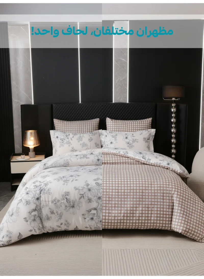 Donetella KING (200x200 cm) Printed Duvet Set, King Size Fits 200x200 cm - 6-Pcs Bed Set, Microfiber Fabric - 1 Duvet Cover, 1 Fitted Sheet, 2 Pillow Shams, 2 Pillowcases (Filler Not Included)  | Best Price UAE