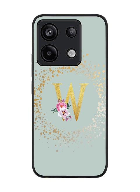 Rugged Black Edge Case for Xiaomi Redmi Note 13 Pro 5G Case Cover- Custom Monogram Initial Letter Floral Pattern Alphabet - W(Light Grey)