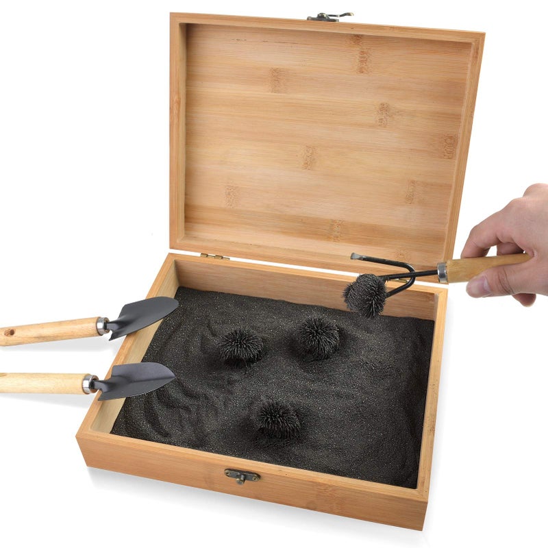 SPACECARE Magnetic Zen Sand Garden with 15 Lbs Iron Fillings 4 Magnets and 3 Tools Wooden Box Toy for Science Stress Relief Creativity and Children Education - Image 2