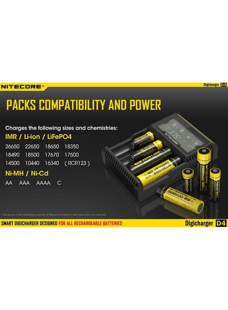 نايت كور ⭐ شاحن بطارية ديجيتال ماركة Nitecore D4 شاحن ذكي بشاشة LCD شاحن بطارية ليثيوم أيون 18650 14500 16340 26650 AAA AA شاحن بطارية - Image 2