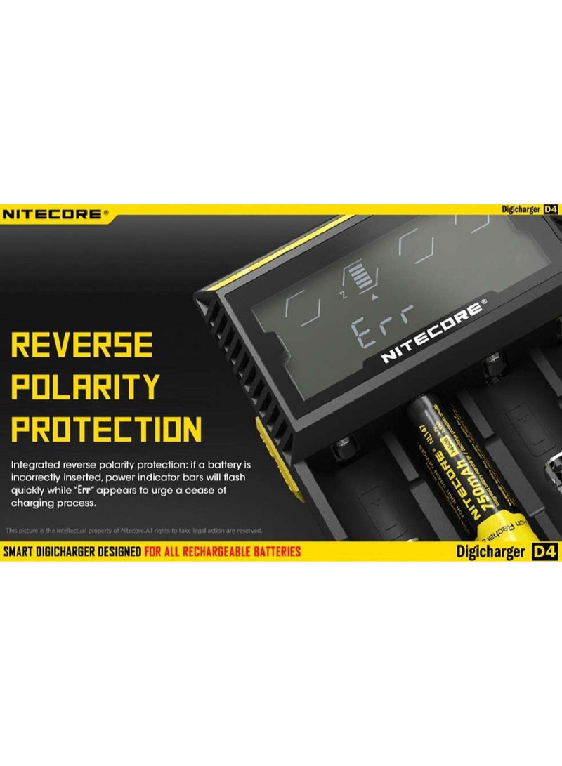 نايت كور ⭐ شاحن بطارية ديجيتال ماركة Nitecore D4 شاحن ذكي بشاشة LCD شاحن بطارية ليثيوم أيون 18650 14500 16340 26650 AAA AA شاحن بطارية - Image 4