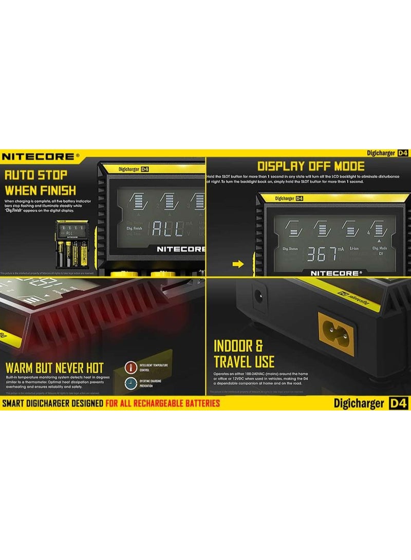 نايت كور ⭐ شاحن بطارية ديجيتال ماركة Nitecore D4 شاحن ذكي بشاشة LCD شاحن بطارية ليثيوم أيون 18650 14500 16340 26650 AAA AA شاحن بطارية - Image 5