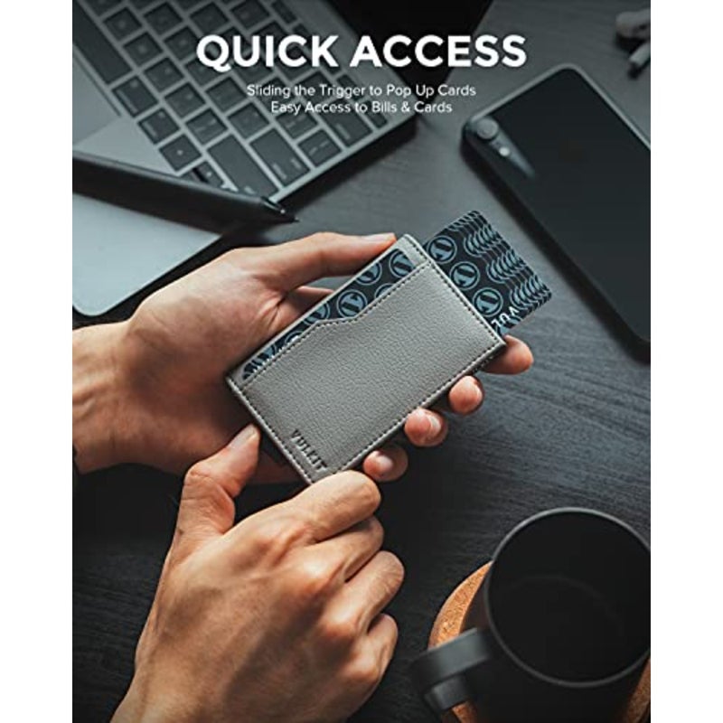 حامل بطاقة الائتمان للاستخدام اليومي، جلد طبيعي، أسود، حجب RFID + وظيفة المنبثقة التلقائية مع نوافذ مزدوجة لبطاقة الهوية - Image 2